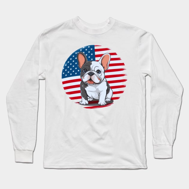 A cartoon French bulldog with American flag(1) Long Sleeve T-Shirt by YolandaRoberts